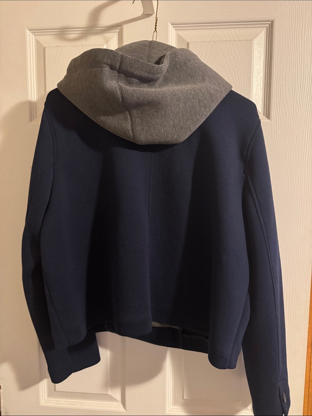 Navy Double-Breasted Peacoat with Gray Hooded Layer - Picture 3 of 5